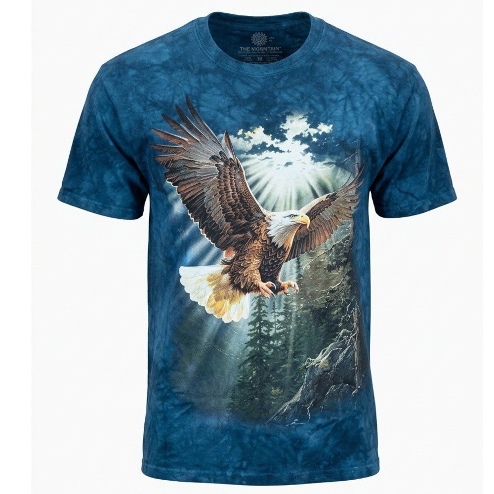The Mountain Mens Bald Eagle Forest Tie Dye Graphic T-Shirt Blue Large L